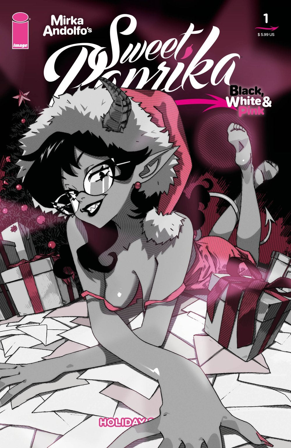 Mirka Andolfo's Sweet Paprika: Black, White, & Pink Holiday Special #1 Cover C - Rachta Lin