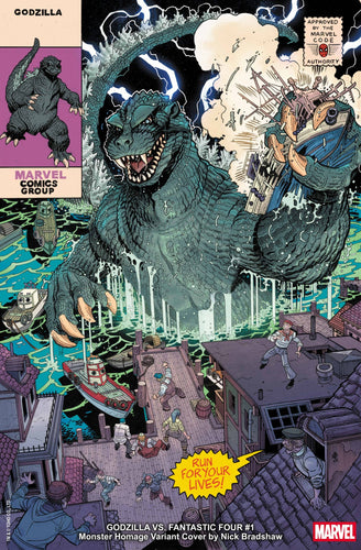 Godzilla vs. Fantastic Four #1 - Nick Bradshaw - MONSTER HOMAGE VARIANT