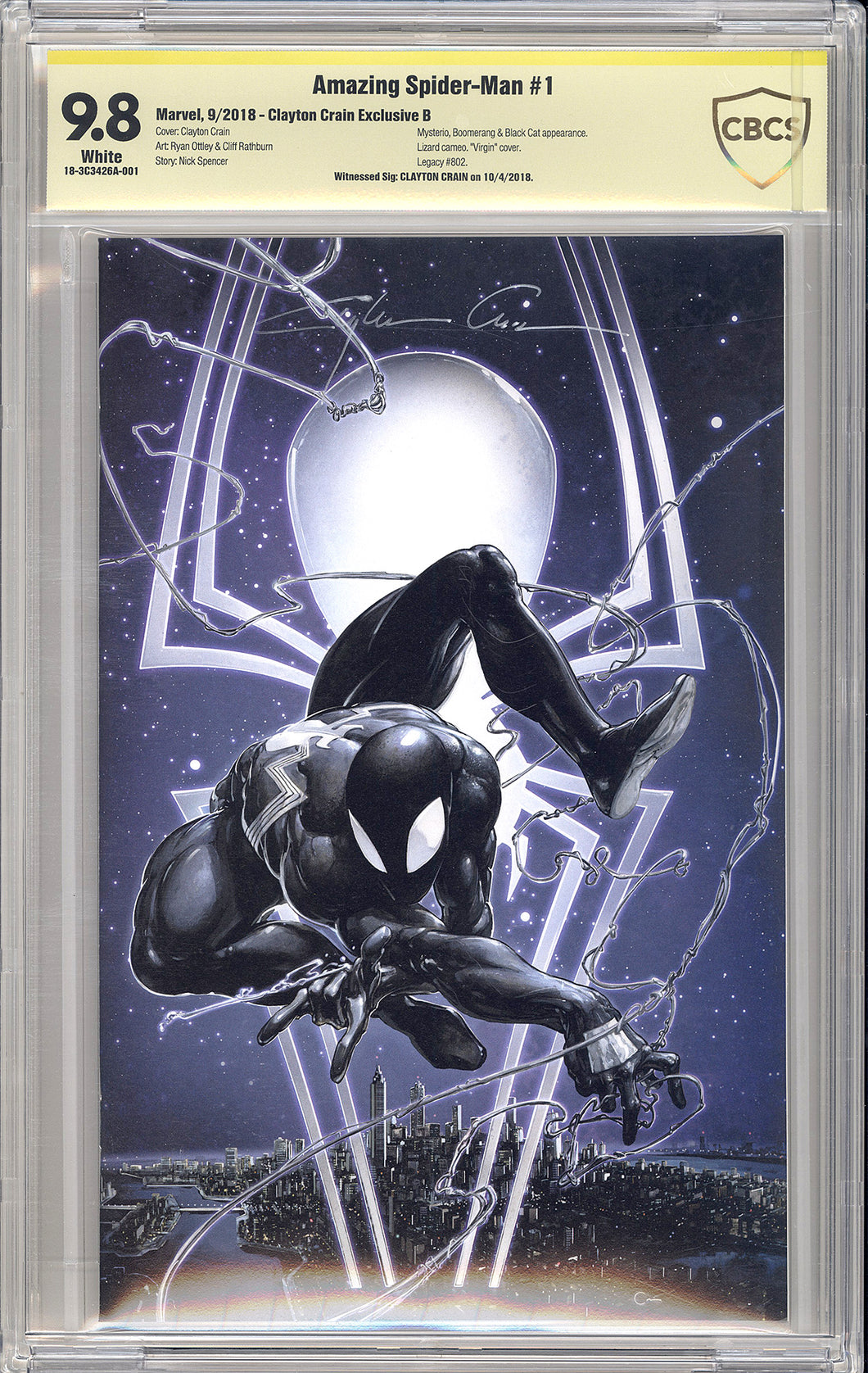 Amazing Spider-Man #1 - Crain Virgin Exclusive - Signed by Clayton Crain - CBCS 9.8