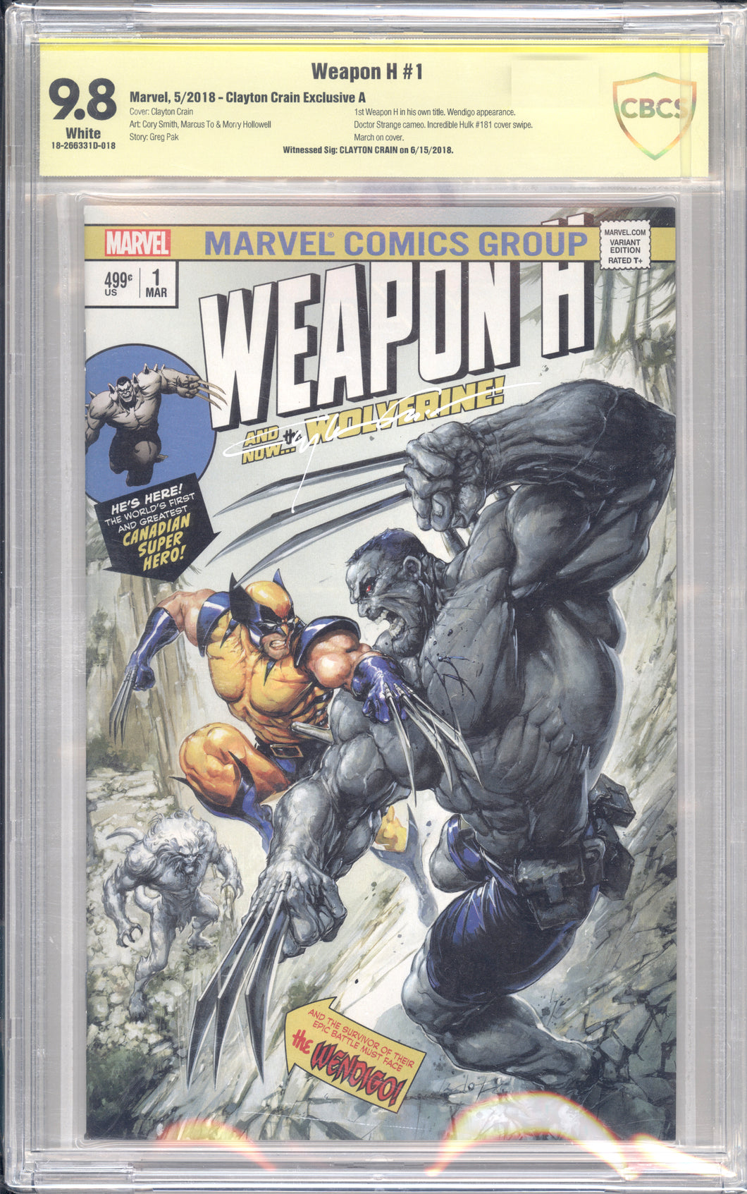 *CYBER MONDAY DEAL! - Weapon H #1 - Retro Variant SIGNED Clayton Crain Exclusive Graded CBCS 9.8