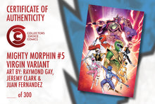 Load image into Gallery viewer, MIGHTY MORPHIN #5 - COLLECTORS CHOICE COMICS STORE EXCLUSIVE Virgin Variant cover by Raymond Gay, Jeremy Clark &amp; Juan Fernandez